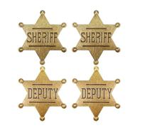 4PCS Sheriff Badge Star Pin Set, 2 x SHERIFF & 2 x DEPUTY | Vintage Antique Western Sheriff Badges Adult Metal Star Pins, Cowboy Police Costume Accessories, Western Theme Party Favors