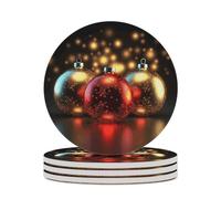 4PCS Shining Light Ball Coasters Non-Slip Round Drink Coasters with Ceramic Stone and Cork Base, Heat Resistant Absorbent 33.00Stone Coaster Set for Kinds of Mugs and Cups, 4 Inch