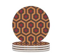4PCS Shining Overlook Coasters Non-Slip Round Drink Coasters with Ceramic Stone and Cork Base, Heat Resistant Absorbent 33.00Stone Coaster Set for Kinds of Mugs and Cups, 4 Inch