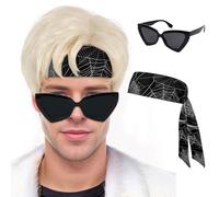 4Pcs Short Blonde Wig for Men Costume Wig with Headbands Glasses Men’s Blond Cosplay Synthetic Layered Hair Wigs Blonde Men's Wigs for Costumes Cosplay Halloween Carnival Parties Anime Wig