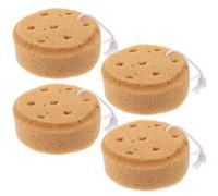 4pcs Shower Bath Sponge with Hanging Lanyard, Coffee Sponge | Honey Comb Structure, Double Sided Design, Rich Foaming, Gentle Exfoliation for Skin and Body Skin