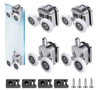 4Pcs Shower Door Rollers, 23mm Shower Rollers for Curved Doors, Twin Wheels Pulleys Bathroom Replacement Shower Door Roller with Anti-Collision Block and Screws