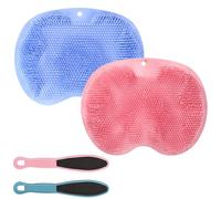 4Pcs Shower Foot Scrubber Set, 2 Pack Foot Scrubber For Shower with 2 Pumice Stone, Silicone Foot Scrubber for Deep Cleaning and Massage, Non-Slip Shower Foot Scrubber Mat for Home and Travel
