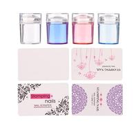4PCS -Sided Nail Art Stamper with Scraper Clear Silicone Gel Transfer Stamping Jelly Transparent Visible Body No Misplacement for Salon DIY Decor