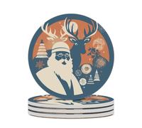 4PCS Silhouette Santa Claus Coasters Non-Slip Round Drink Coasters with Ceramic Stone and Cork Base, Heat Resistant Absorbent 33.00Stone Coaster Set for Kinds of Mugs and Cups, 4 Inch