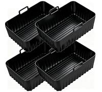 4Pcs Silicone Air Fryer Liners Silicone Pot for Ninja Foodi AF400UK AF451UK AF300UK 7.5L-9.5L Reusable Airfryer Accessories for Double Stack SL400UK Tower T17088 Loaf Tin Oil-proof Food Grade
