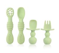 4pcs Silicone Baby Spoons Self Feeding 6+ Months, BPA Free Baby Led Weaning Spoons Training Spoon Toddler Self Feeding Utensils Silicone Handles for 6-12 Months Babies (Matcha Green)