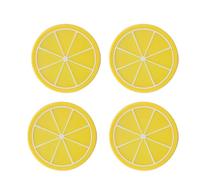 4Pcs Silicone Coasters for Drinks, Round Mugs Coasters Drink Coasters for Patio Table Fruit Coaster Anti Slip Heat Insulation Cup Mat Protect Table for Kitchen (Lemon)