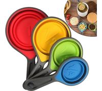4Pcs Silicone Collapsible Measuring Cups Set, Stackable, BPA-Free, Space-Saving for Baking & Cooking - Metric/Imperial - Dishwasher Safe | Red, Yellow, Green, Blue