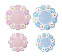 4Pcs Silicone Drink Coasters, Vintage Daisy Sun Flowers Fresh Design Cup Mug Coffee Coasters Mats Pads for Office Home and Kitchen (4inch+6inch)