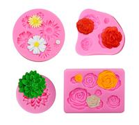 4Pcs Silicone Fondant Moulds - Daisy & Rose Flower Molds for Icing, Cake, Chocolate & Jelly