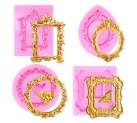 4Pcs Silicone Frame Molds, for Chocolate, Mini Air Dry Clay, Polymer Clay, Craft Photo Frame Molds, Cupcake Topper, Cake Decoration Tools