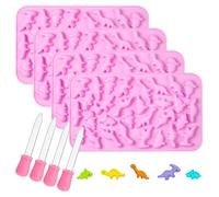 4PCS Silicone Gummy Candy Molds, 54-Cavity Dinosaur Candy Moulds with 4 Droppers, Mini Sweet Chocolate Mold, Animal Silicone Moulds, Non-Stick Jelly Mould for DIY Gummy, Jellos