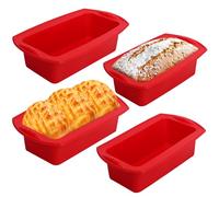 4PCS Silicone Loaf Tins Temperature Resistant & Non Stick Silicone Bread Tin for Oven Non Deforming Bread Baking Tin for Cakes, Breads or Loaves 28 x 14.5x7 CM Red