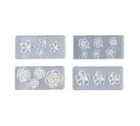 4PCS Silicone Nails Art Molds for Floral Designs Reusable Clear Crafting Tools Flower Nails Decorations Mold Rose Petunia Nail Design Molds