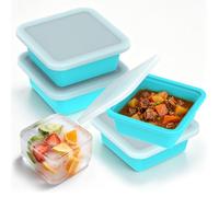 4Pcs Silicone Soup Freezer Container with Lids, 250ml & 500ml Scale Portion Control Freezer Moulds Silicone Food Freezing Tray for Batch Cooking, Broth, Meal Prep, Leftovers(Blue)