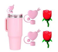 4Pcs Silicone Straw Covers Cap 0.4in/10mm Cute Animal Straw Toppers for Stanley 30&40 Oz Cups Straw Toppers for Stanley Rose