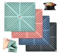 4PCS Silicone Trivet Mat, Foldable Silicone Pot Holders Non-Slip Heat Resistant Mat for Hot Pots Holder Pads Dishes, Multi-Purpose Heat Proof Mat for Kitchen Cooking