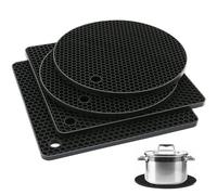 4PCS Silicone Trivet Mats, Hot Pads for Kitchen, Silicone Trivet, Black Silicone Trivet Mats, Silicone Pot Holders, Silicone Mats for Kitchen Counter, Hot Dishes, Tables, Hot Pats and Pans