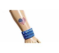 4Pcs Silicone Wristband with 4pcs American Flag Tattoos - Night Stadium Must-Have for World Cup 2026 Fan Kit, Glow in The Dark GO USA! Patriotic Cross Silicone Bracelet & Temporary Tattoos for Men