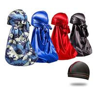 4PCS Silky Durags for Men 360 Waves, Designer Do Rag, Award 1 Wave Cap