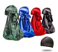 4PCS Silky Durags for Men 360 Waves, Designer Do Rag, Award 1 Wave Cap, Marij Blue Black Red, M