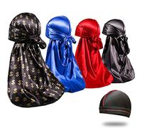 4PCS Silky Durags for Men 360 Waves, Designer Do Rag, Award 1 Wave Cap, S-Money BRB 4pcs, M