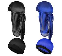 4Pcs Silky Satin Durag Long Tail Durag Silky Durags Breathable Pirate Headwraps Cap Elastic Silk Wave Cap Soft Silky Stocking Wave Hair Caps Deluxe Du-rag Doo Rags for Men Women Wide Tails Braids Locs