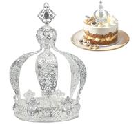 4Pcs Silver Crown Cake Topper Vintage Crown for Cake with Rhinestone Multi-Purpose Metal Topper for Birthday, Wedding & More Silver