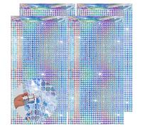 4Pcs Silver Disco Photography Props Backdrop, Sequins Neon Banner for Birthday, Bachelorette Party, 70s 80s Theme Disco Party Decorations, Cake Table (3.3x6.6ft)