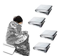 4Pcs Silver Emergency Blanket Foil, 130x210cm, Space Blanket for Camping Hiking Outdoor Survival
