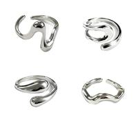 4pcs Silver Rings for Women, Chunky Silver Rings, Opening Adjustable Ring for Women, Thumb Chunky Ring Trendy Wide Irregular Finger Stainless Steel for Fashion & Aesthetic Jewelry