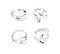 4pcs Silver Rings for Women Stackable Ladies Ring Trendy Thick Wide Irregular Adjustable Ring for Women Finger Thumb Chunky Rings Trendy Set Statement Silver Ring Set for Fashion & Aesthetic Jewelry