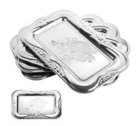 4pcs Silver Serving Trays Set, 13.8"x8.7"/35x22cm Stainless Steel Mirror Polished Decorative Trays Metal Party Platters Elegant Food Display Plate for Charcuterie Desserts Snacks Canapés Fruit
