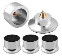 4pcs Silver Speaker Isolation Spikes, Turntable Anti Vibration Stand Feet, Speaker Floor Protector Mat, Adjustable Subwoofer Vibration Absorber, Non Skid LP Vinyl Record Player Base Pad