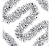 4Pcs Silver Tinsel, 2m/6.5ft Shiny Chunky christmas tinsel thick, Thick Christmas Decorations, Silver Tinsel Christmas Tree Hanging Decorations for Home Wedding Party Supplies