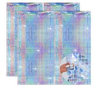 4PCS Silver Tinsel Glitter Curtain, Disco Party Decorations Foil Fringe Curtain Glitter Block Tinsel Backdrop for 70s 80s 90s Theme Disco Party Bachelorette Iridescent Decorations Supplies