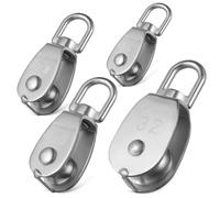 4pcs Single Pulley Wheel M20 Stainless Steel Block for Rope Lifting | Smooth Rotation, Built-in Swivel Mechanism, Silver Polished Finish, Garage Workshop Rigging, M15 M25 M32