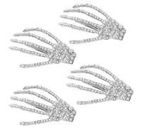 4Pcs Skeleton Hand Bone Hair Clips- Cute Skull Claw Hairpins Hairpin Zombie Punk Rock Horror for Girls, Party Cosplay (silver)