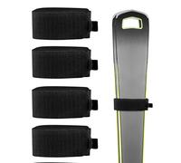 4Pcs Ski Tie Straps - Adjustable Ski Carry Bands with Non-Slip Protective Pads | for Ski/Snowboard/Pole Transport | EVA Padding & Extra-Length Design (Black)
