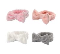 4Pcs Skincare Headbands - ShiningUU Spa Headband for Washing Face | Absorbent Makeup Headband with Bow Tie, Elastic Microfiber Make up Hair Band Gifts for Teen Girls (White/Grey/Rose Pink/Light Pink)