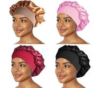 4PCS Sleep Cap Night Satin Bonnet Wide Elastic Band Soft Hat Hair Loss Chemo Caps Sleeping Head Cover Silky Turban Shower Bath Hats