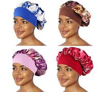 4PCS Sleep Cap Night Satin Bonnet Wide Elastic Band Soft Hat Hair Loss Chemo Caps Sleeping Head Cover Silky Turban Shower Bath Hats