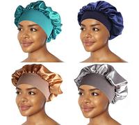 4PCS Sleep Cap Night Satin Bonnet Wide Elastic Band Soft Hat Hair Loss Chemo Caps Sleeping Head Cover Silky Turban Shower Bath Hats