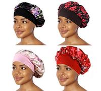 4PCS Sleep Cap Night Satin Bonnet Wide Elastic Band Soft Hat Hair Loss Chemo Caps Sleeping Head Cover Silky Turban Shower Bath Hats