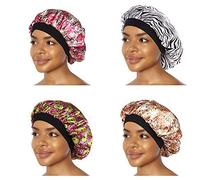 4PCS Sleep Cap Night Satin Bonnet Wide Elastic Band Soft Hat Hair Loss Chemo Caps Sleeping Head Cover Silky Turban Shower Bath Hats