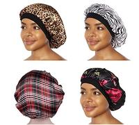 4PCS Sleep Cap Night Satin Bonnet Wide Elastic Band Soft Hat Hair Loss Chemo Caps Sleeping Head Cover Silky Turban Shower Bath Hats