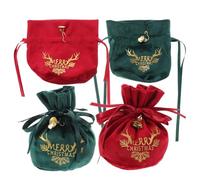 4pcs Small Christmas Drawstring Gift Bags for Holiday Treats Velvet
