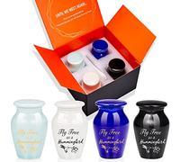 4pcs Small Urns for Ashes Cremation Urns for Pet Ashes Memorial Keepsake Urns Ceramic Sharing Funeral Urn-Premium Box & Spoon Included (Fly Free Als a Hummingbird)