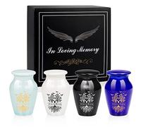 4pcs Small Urns for Ashes Cremation Urns for Pet Ashes Memorial Keepsake Urns Ceramic Sharing Funeral Urn-Premium Box & Spoon Included (In Loving Memory)